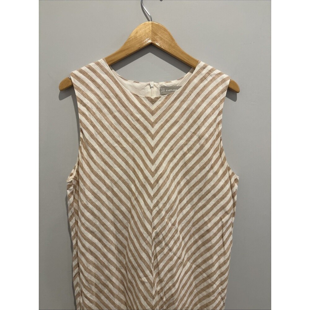 Everlane The Linen Bias Cut Dress Striped Ivory Beige Midi Size 12 - Picture 6 of 12